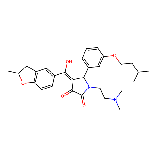 1-(2-dimethylaminoethyl)-4-[hydroxy-(2-methyl-2,3-dihydro-1-benzofuran-5-yl)methylidene]-5-[3-(3-methylbutoxy)phenyl]pyrrolidine-2,3-dione structure