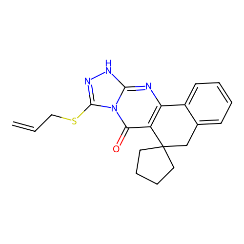 9-(allylthio)-5H-spiro[benzo[h][1,2,4]triazolo[3,4-b]quinazoline-6,1'-cyclopentan]-7(12H)-one structure