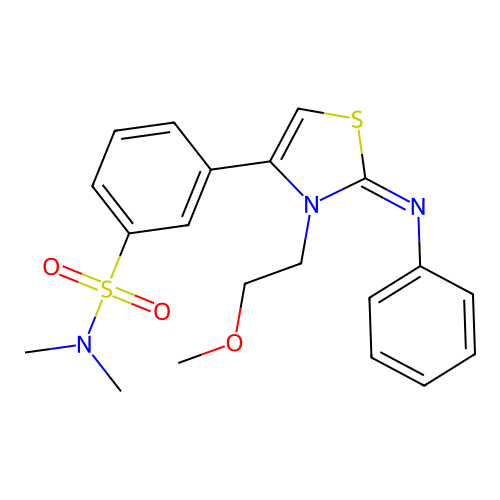 3-[(2Z)-3-(2-methoxyethyl)-2-(phenylimino)-2,3-dihydro-1,3-thiazol-4-yl]-N,N-dimethylbenzenesulfonamide structure