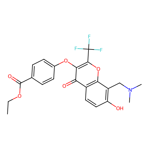 ethyl 4-({8-[(dimethylamino)methyl]-7-hydroxy-4-oxo-2-(trifluoromethyl)-4H-chromen-3-yl}oxy)benzoate structure