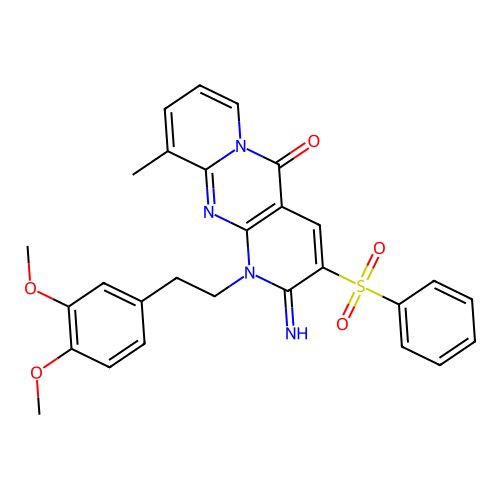 1-[2-(3,4-dimethoxyphenyl)ethyl]-2-imino-10-methyl-3-(phenylsulfonyl)-1,2-dihydro-5H-dipyrido[1,2-a:2',3'-d]pyrimidin-5-one structure