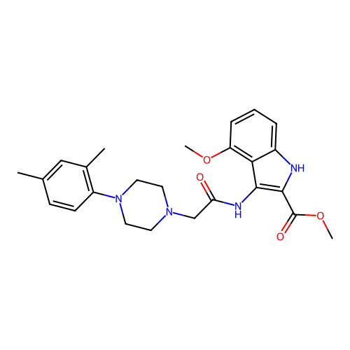 Methyl 3-[[2-[4-(2,4-dimethylphenyl)piperazin-1-yl]acetyl]amino]-4-methoxy-1H-indole-2-carboxylate structure