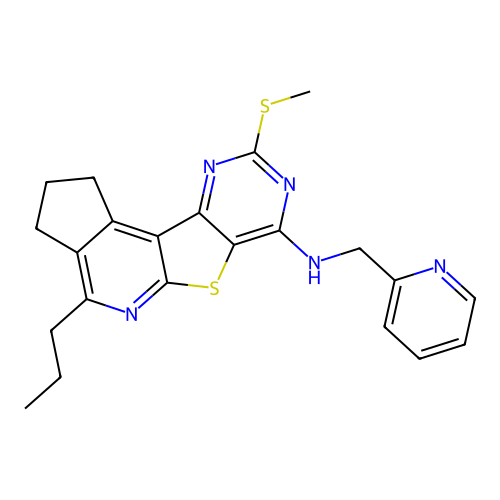 9-(methylsulfanyl)-4-propyl-N-(pyridin-2-ylmethyl)-2,3-dihydro-1H-cyclopenta[4',5']pyrido[3',2':4,5]thieno[3,2-d]pyrimidin-7-amine structure