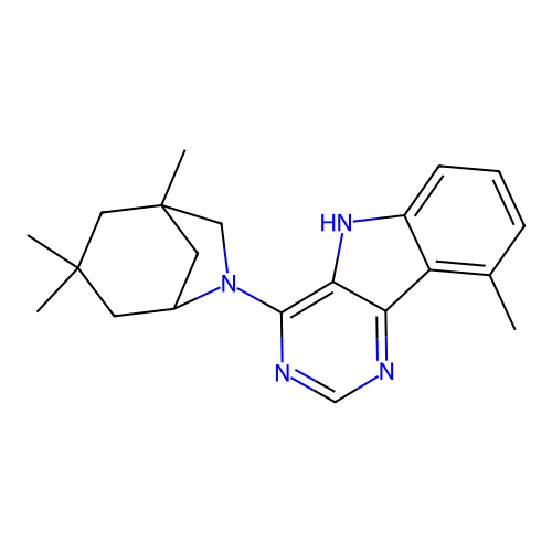 9-methyl-4-(1,3,3-trimethyl-6-azabicyclo[3.2.1]oct-6-yl)-5H-pyrimido[5,4-b]indole structure