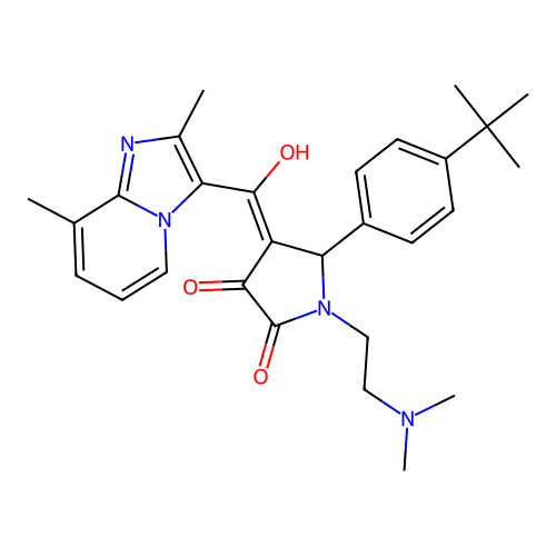 (4E)-5-(4-tert-butylphenyl)-1-(2-dimethylaminoethyl)-4-[(2,8-dimethylimidazo[1,2-a]pyridin-3-yl)-hydroxymethylidene]pyrrolidine-2,3-dione structure