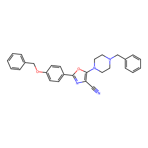 2-[4-(Benzyloxy)phenyl]-5-(4-benzylpiperazin-1-yl)-1,3-oxazole-4-carbonitrile structure