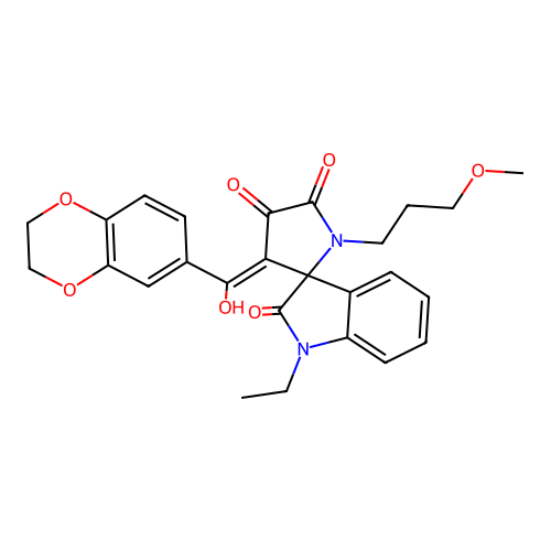(3'E)-3'-[2,3-dihydro-1,4-benzodioxin-6-yl(hydroxy)methylidene]-1-ethyl-1'-(3-methoxypropyl)spiro[indole-3,2'-pyrrolidine]-2,4',5'(1H)-trione structure