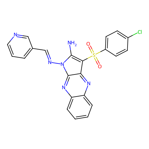 (E)-3-((4-chlorophenyl)sulfonyl)-N1-(pyridin-3-ylmethylene)-1H-pyrrolo[2,3-b]quinoxaline-1,2-diamine structure