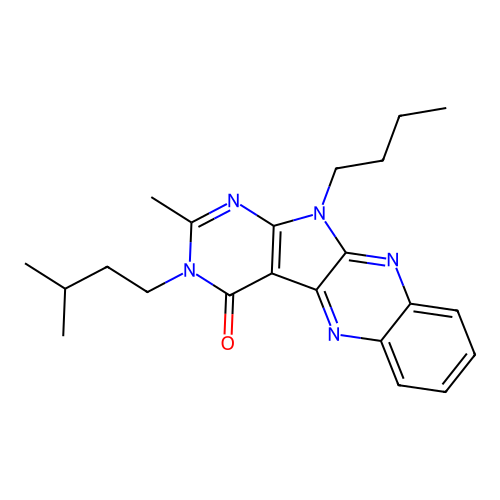 11-butyl-3-isopentyl-2-methyl-3H-pyrimido[5',4':4,5]pyrrolo[2,3-b]quinoxalin-4(11H)-one structure