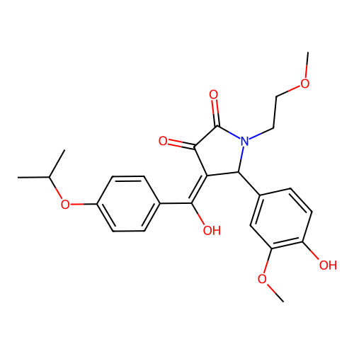 (4E)-5-(4-hydroxy-3-methoxyphenyl)-4-[hydroxy-(4-propan-2-yloxyphenyl)methylidene]-1-(2-methoxyethyl)pyrrolidine-2,3-dione structure