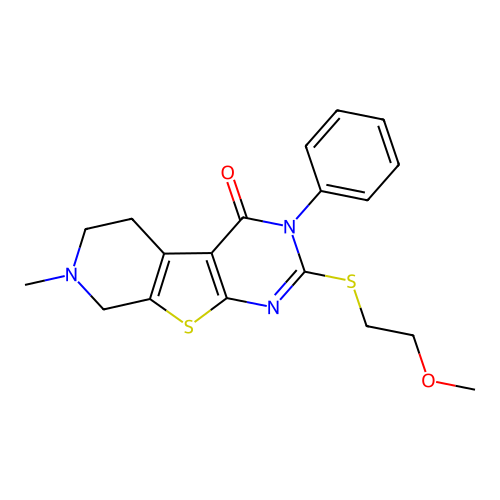 2-((2-methoxyethyl)thio)-7-methyl-3-phenyl-5,6,7,8-tetrahydropyrido[4',3':4,5]thieno[2,3-d]pyrimidin-4(3H)-one structure