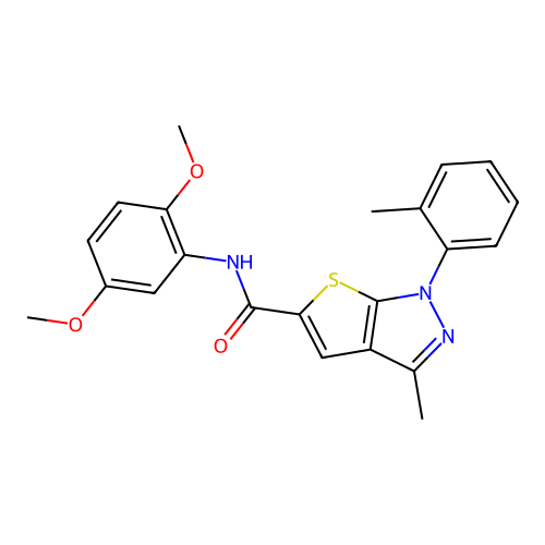 N-(2,5-dimethoxyphenyl)-3-methyl-1-(2-methylphenyl)thieno[2,3-c]pyrazole-5-carboxamide structure