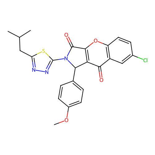 7-chloro-1-(4-methoxyphenyl)-2-[5-(2-methylpropyl)-1,3,4-thiadiazol-2-yl]-1,2-dihydrochromeno[2,3-c]pyrrole-3,9-dione structure