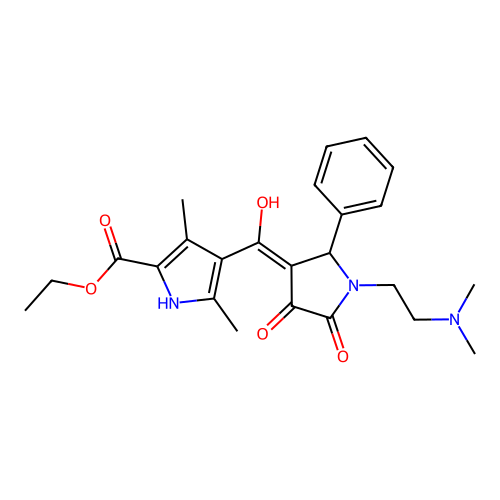 ethyl 4-[[1-(2-dimethylaminoethyl)-4,5-dioxo-2-phenylpyrrolidin-3-ylidene]-hydroxymethyl]-3,5-dimethyl-1H-pyrrole-2-carboxylate structure