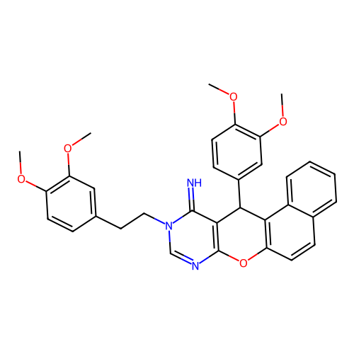 10-(3,4-dimethoxyphenethyl)-12-(3,4-dimethoxyphenyl)-10H-benzo[5,6]chromeno[2,3-d]pyrimidin-11(12H)-imine structure