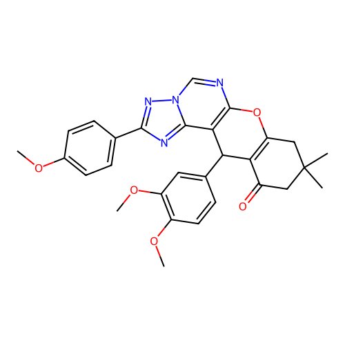 12-(3,4-dimethoxyphenyl)-2-(4-methoxyphenyl)-9,9-dimethyl-8,9,10,12-tetrahydro-11H-chromeno[3,2-e][1,2,4]triazolo[1,5-c]pyrimidin-11-one structure