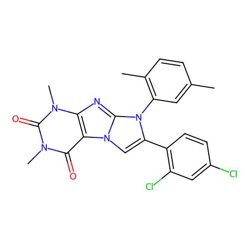 7-(2,4-dichlorophenyl)-8-(2,5-dimethylphenyl)-1,3-dimethyl-1H-imidazo[2,1-f]purine-2,4(3H,8H)-dione structure