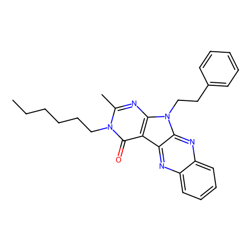 3-hexyl-2-methyl-11-phenethyl-3H-pyrimido[5',4':4,5]pyrrolo[2,3-b]quinoxalin-4(11H)-one structure