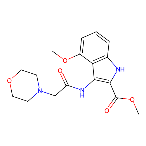 methyl 4-methoxy-3-[(morpholin-4-ylacetyl)amino]-1H-indole-2-carboxylate structure