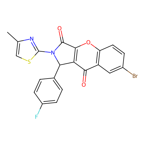 7-bromo-1-(4-fluorophenyl)-2-(4-methyl-1,3-thiazol-2-yl)-1,2-dihydrochromeno[2,3-c]pyrrole-3,9-dione structure