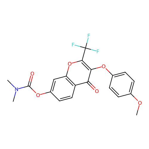 3-(4-methoxyphenoxy)-4-oxo-2-(trifluoromethyl)-4H-chromen-7-yl dimethylcarbamate structure