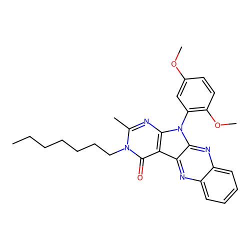 11-(2,5-dimethoxyphenyl)-3-heptyl-2-methyl-3,11-dihydro-4H-pyrimido[5',4':4,5]pyrrolo[2,3-b]quinoxalin-4-one structure