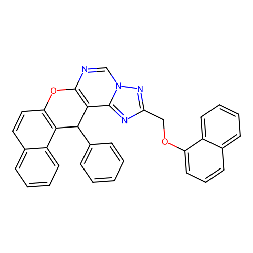 2-[(naphthalen-1-yloxy)methyl]-14-phenyl-14H-benzo[5,6]chromeno[3,2-e][1,2,4]triazolo[1,5-c]pyrimidine structure