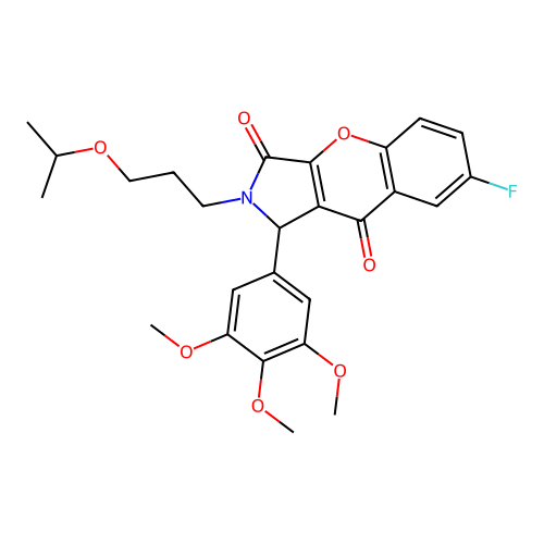 7-fluoro-2-(3-isopropoxypropyl)-1-(3,4,5-trimethoxyphenyl)-1,2-dihydrochromeno[2,3-c]pyrrole-3,9-dione structure