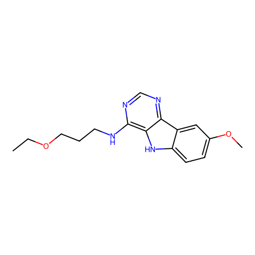 N-(3-ethoxypropyl)-8-methoxy-5H-pyrimido[5,4-b]indol-4-amine structure