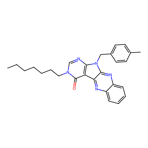 3-heptyl-11-(4-methylbenzyl)-3H-pyrimido[5',4':4,5]pyrrolo[2,3-b]quinoxalin-4(11H)-one structure