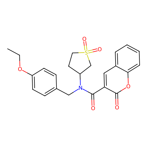 N-(1,1-dioxo-3-thiolanyl)-N-[(4-ethoxyphenyl)methyl]-2-oxo-1-benzopyran-3-carboxamide structure