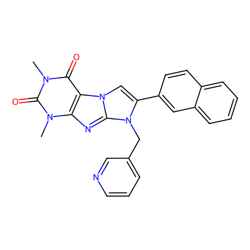 1,3-dimethyl-7-(naphthalen-2-yl)-8-(pyridin-3-ylmethyl)-1H-imidazo[2,1-f]purine-2,4(3H,8H)-dione structure