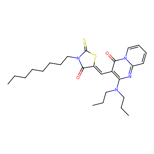 2-(dipropylamino)-3-[(Z)-(3-octyl-4-oxo-2-thioxo-1,3-thiazolidin-5-ylidene)methyl]-4H-pyrido[1,2-a]pyrimidin-4-one structure