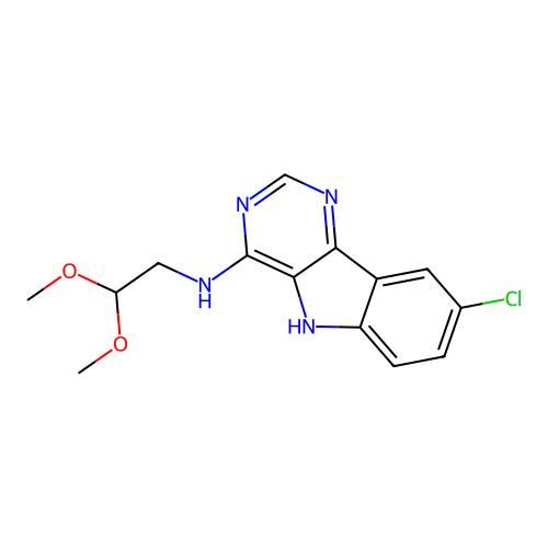8-chloro-N-(2,2-dimethoxyethyl)-5H-pyrimido[5,4-b]indol-4-amine structure