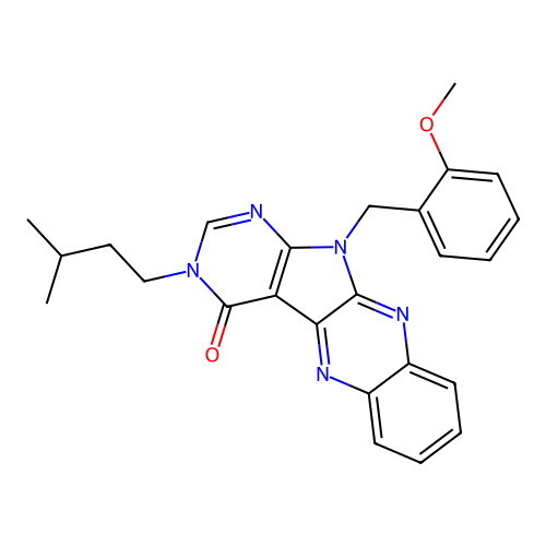 11-(2-methoxybenzyl)-3-(3-methylbutyl)-3,11-dihydro-4H-pyrimido[5',4':4,5]pyrrolo[2,3-b]quinoxalin-4-one structure