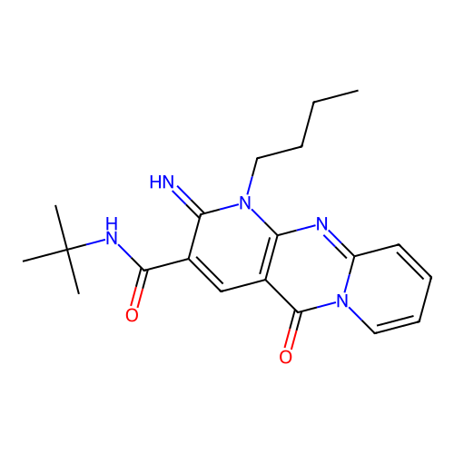 1-butyl-N-tert-butyl-2-imino-5-oxo-1,5-dihydro-2H-dipyrido[1,2-a:2',3'-d]pyrimidine-3-carboxamide structure