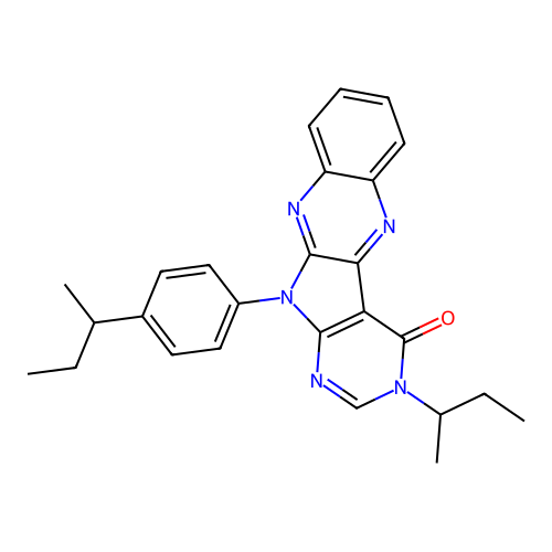 3-(butan-2-yl)-11-[4-(butan-2-yl)phenyl]-3,11-dihydro-4H-pyrimido[5',4':4,5]pyrrolo[2,3-b]quinoxalin-4-one structure