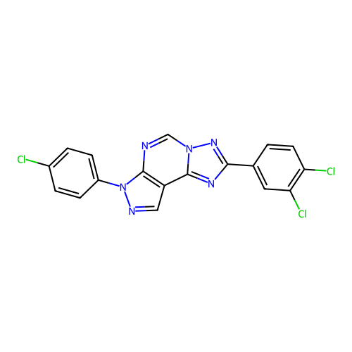 7-(4-chlorophenyl)-2-(3,4-dichlorophenyl)-7H-pyrazolo[4,3-e][1,2,4]triazolo[1,5-c]pyrimidine structure