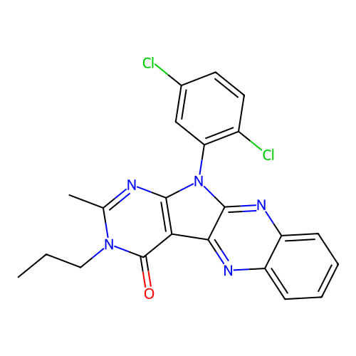 11-(2,5-dichlorophenyl)-2-methyl-3-propyl-3,11-dihydro-4H-pyrimido[5',4':4,5]pyrrolo[2,3-b]quinoxalin-4-one structure