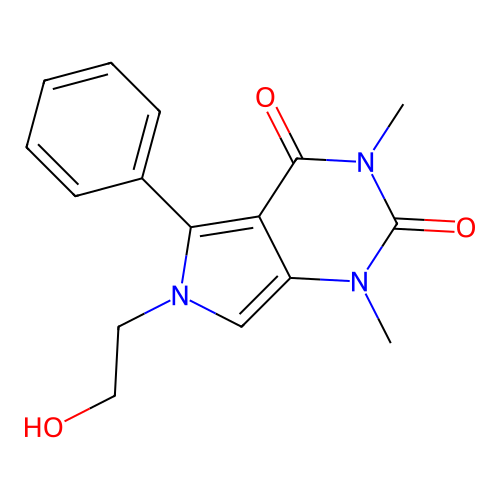 6-(2-hydroxyethyl)-1,3-dimethyl-5-phenyl-1H-pyrrolo[3,4-d]pyrimidine-2,4(3H,6H)-dione structure