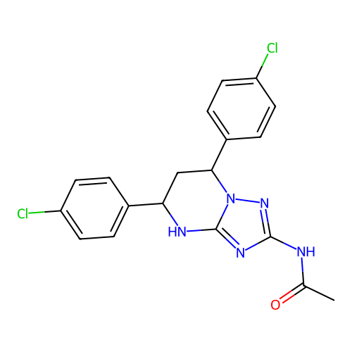 N-(5,7-bis(4-chlorophenyl)-4,5,6,7-tetrahydro-[1,2,4]triazolo[1,5-a]pyrimidin-2-yl)acetamide structure