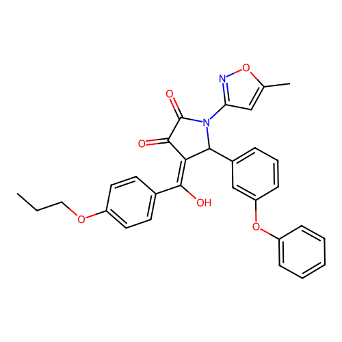 (4E)-4-[hydroxy(4-propoxyphenyl)methylidene]-1-(5-methyl-1,2-oxazol-3-yl)-5-(3-phenoxyphenyl)pyrrolidine-2,3-dione structure