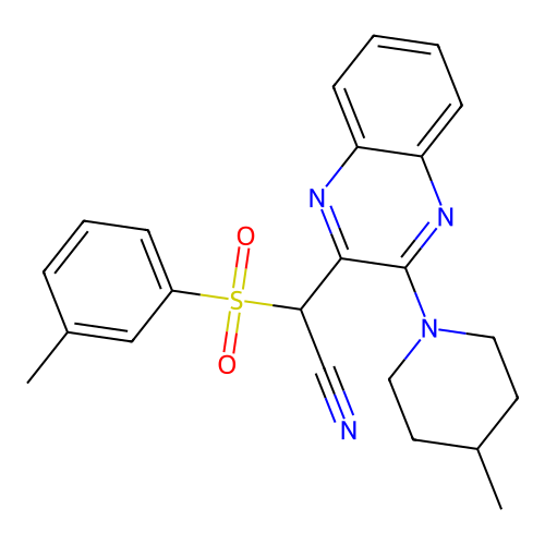 2-(3-(4-Methylpiperidin-1-yl)quinoxalin-2-yl)-2-(m-tolylsulfonyl)acetonitrile structure