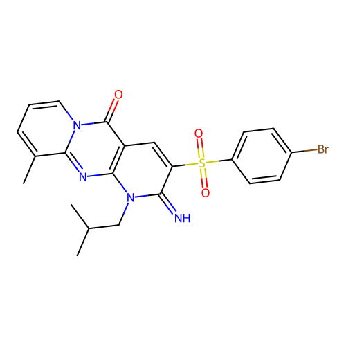 3-[(4-bromophenyl)sulfonyl]-2-imino-10-methyl-1-(2-methylpropyl)-1,2-dihydro-5H-dipyrido[1,2-a:2',3'-d]pyrimidin-5-one structure
