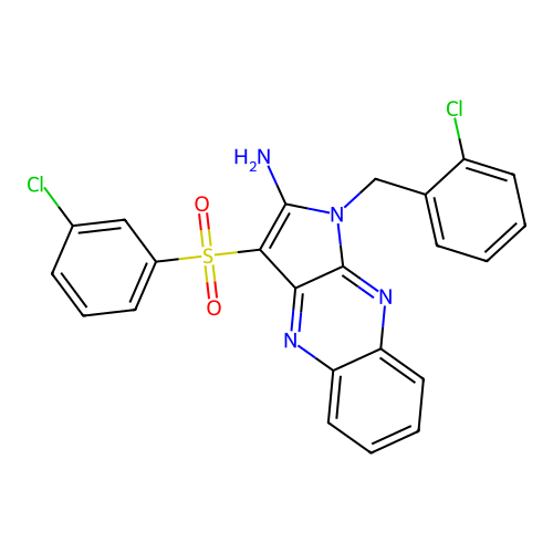 1-(2-chlorobenzyl)-3-[(3-chlorophenyl)sulfonyl]-1H-pyrrolo[2,3-b]quinoxalin-2-amine structure