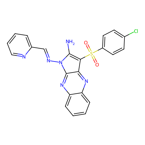 (E)-3-((4-chlorophenyl)sulfonyl)-N1-(pyridin-2-ylmethylene)-1H-pyrrolo[2,3-b]quinoxaline-1,2-diamine structure
