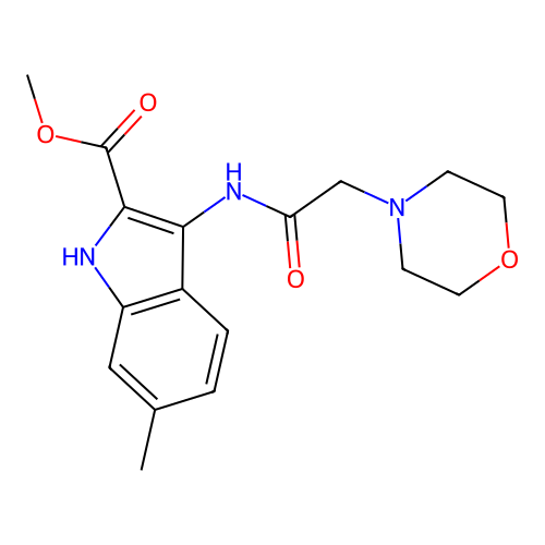 methyl 6-methyl-3-[(morpholin-4-ylacetyl)amino]-1H-indole-2-carboxylate structure