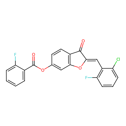 (Z)-2-(2-chloro-6-fluorobenzylidene)-3-oxo-2,3-dihydrobenzofuran-6-yl 2-fluorobenzoate structure