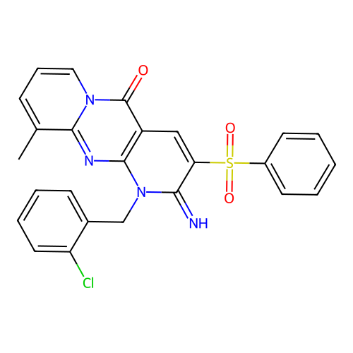 5-(benzenesulfonyl)-7-[(2-chlorophenyl)methyl]-6-imino-11-methyl-1,7,9-triazatricyclo[8.4.0.0^{3,8}]tetradeca-3(8),4,9,11,13-pentaen-2-one structure