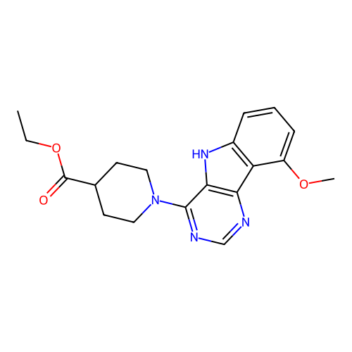 ethyl 1-(9-methoxy-5H-pyrimido[5,4-b]indol-4-yl)piperidine-4-carboxylate structure